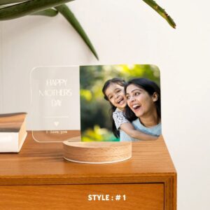 Transparent Photo frame with engraved wooden stand