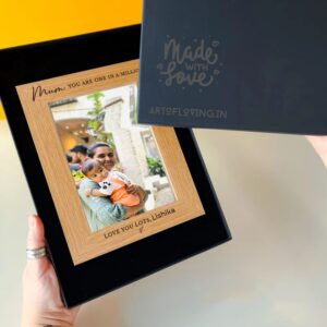 Engraved wooden photo frame with custom photo and text