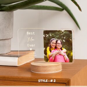 Transparent Photo frame with engraved wooden stand
