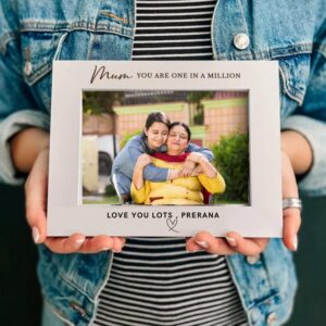 Engraved wooden photo frame with custom photo and text